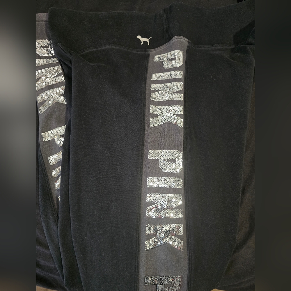 Victoria's Secret PINK Black Yoga Pants with Silver Details